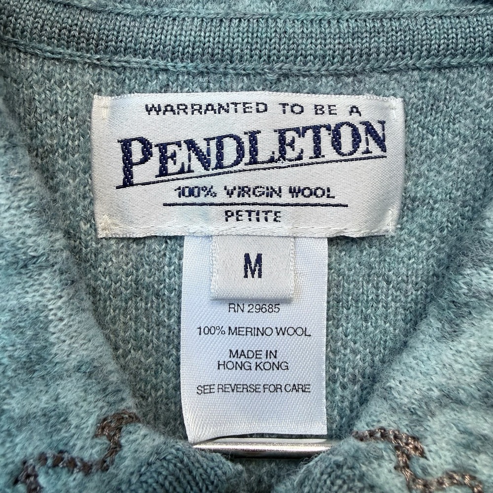 Pendleton Cardigan Womens Medium Petite Teal Full Zip Virgin Merino Wool Paisley - Picture 3 of 11